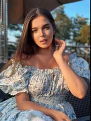 Mini Dress Lace Puff Sleeve Summer Vocation Lace Up Women Dresses Party Ladies