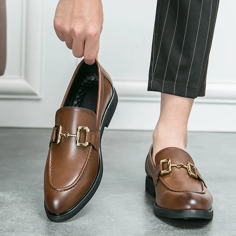 Fashion Loafers Men Formal Shoes Business Brown Slip-On Driving Shoes