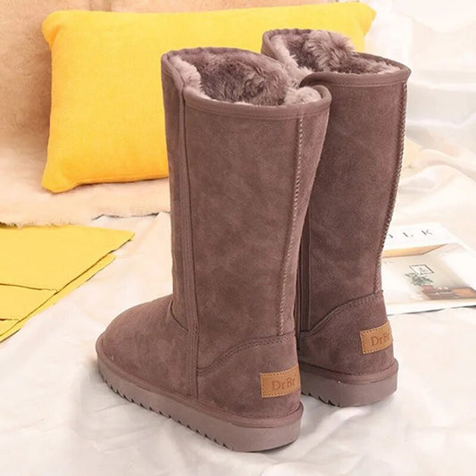 Women Leather Warm Snow Boots Causal Plush Fluffy Anti-cold Zipper Boots