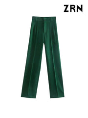 Women Chic Fashion Office Wear Straight Pants Vintage High Waist Zipper Fly Trousers