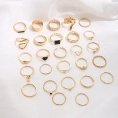 Maximum 27PCS Vintage Heart Snake Butterfly Rings Set for Women Metal Gold Plated