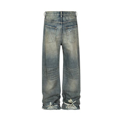 Harajuku Streetwear Washed Dirty Baggy Blue Jeans for Men and Women Straight