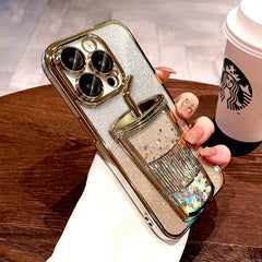 Bling Case For iPhone 16 15 14 13 12 Pro Max 15Pro 14Pro Lovely Clear Transparent Straw Cup Cover Insert Glitter Paper