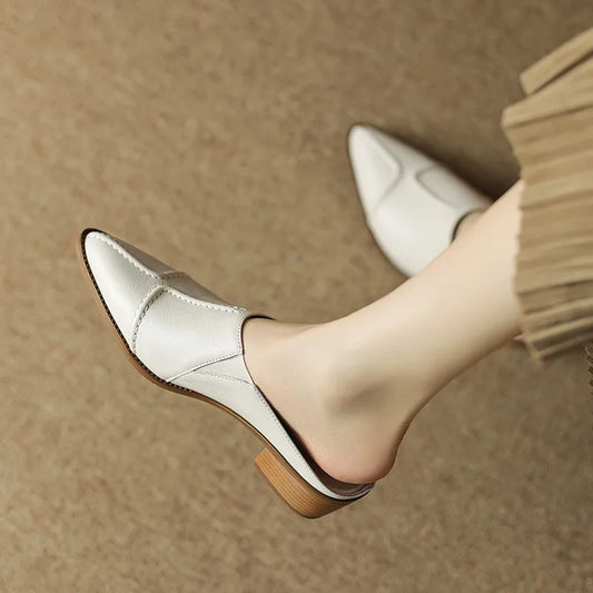 High Heel Mules Ladies Leather Sole Slippers Women Pointed Toe Platform