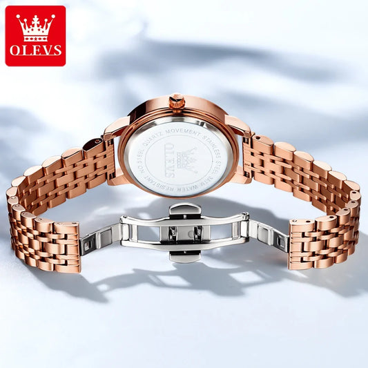 OLEVS 5189 Love Diamond Inlaid Steel Band Women's Quartz Watch