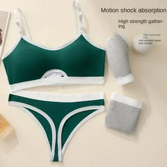 Seamless Bras Sports Bra And Panties Set Women Hollow Out Cotton Underwear