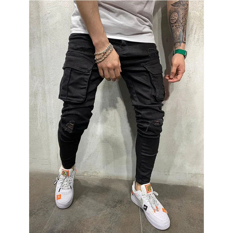 Jeans Man Pants Casual Cotton Denim Trousers Multi Pocket Cargo Pants Men