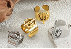 Stainless Steel Ring for Women Opening Adjustable Hip Hop Geometric Chain