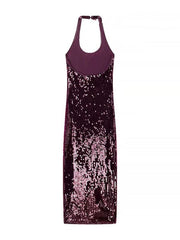 Halter Sequin Dress Party Dresses Backless Slim Fit Fashion Elegant Hanging Neck