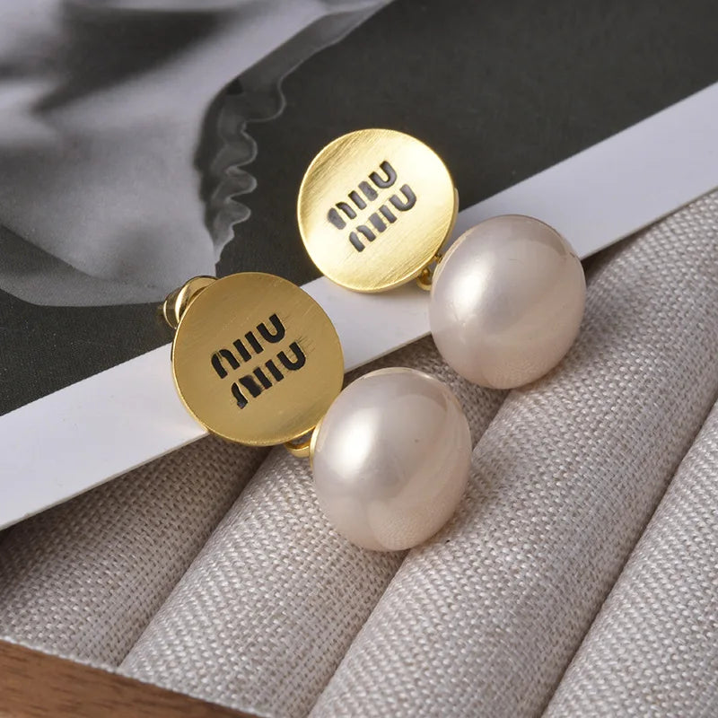 Luxury Brand 18K Gold Plated French Pearl Pendant Earrings, Trendy Women's Jewelry Accessories,Wedding Banquet Anniversary Gift
