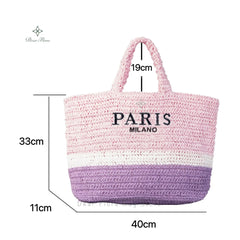 Women Fashion Striped Summer Beach Straw Knitting Shoulder Bag Hollow Out