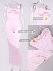 Evening Dresses: Maxi Bodycon Dress Women Party Dress Pink Satin Dress
