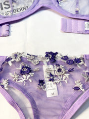 Purple Lingerie Woman Lace Transparent Underwear Fairy Embroidery Brief Sets