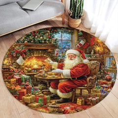 Pink Floral Christmas Tree Round Carpet Green Pine Branch Bowknot New Year Xmas