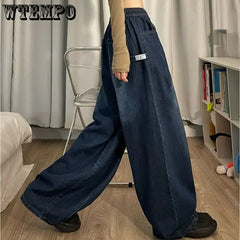 Spring Women Vintage Baggy Jeans Elastic Waist Oversized American Trouser