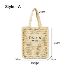Women Fashion Striped Summer Beach Straw Knitting Shoulder Bag Hollow Out