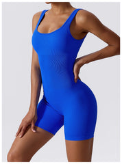 Women's Yoga Rompers One Piece Tummy Control Seamless Ribbed Jumpsuit Padded