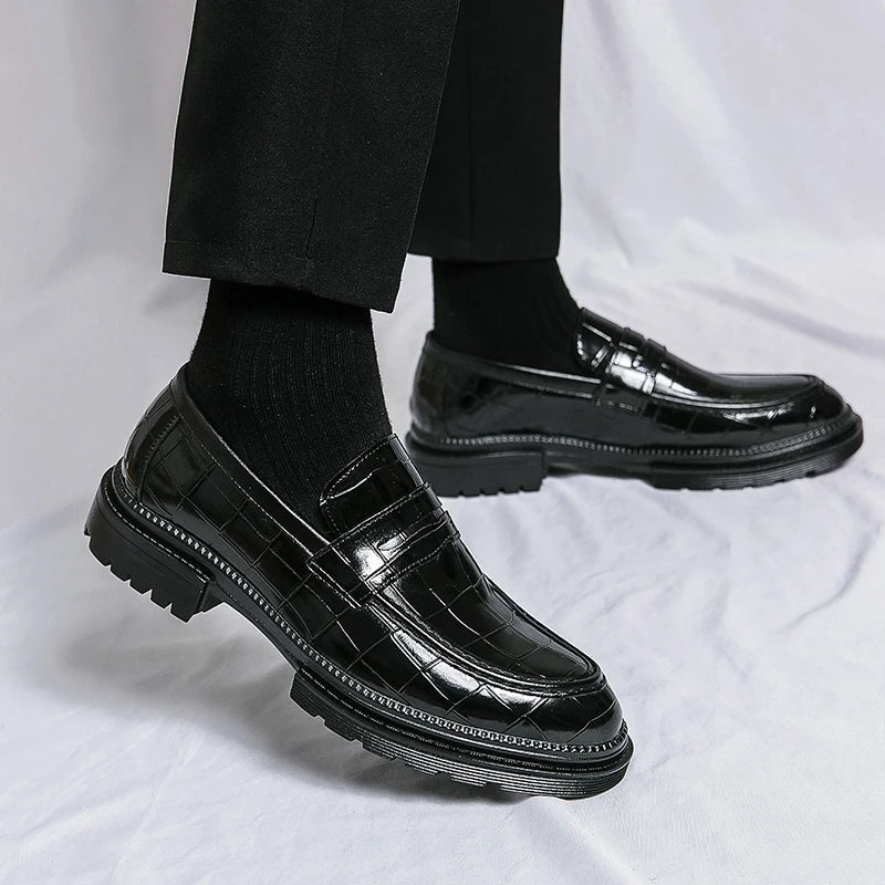 Ripe-young Men's Retro Leather Shoes Grace Thick Bottom Loafers Men Fashion Black