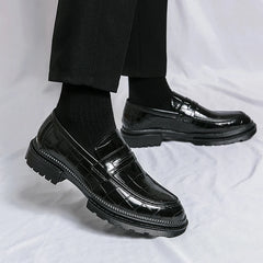 Ripe-young Men's Retro Leather Shoes Grace Thick Bottom Loafers Men Fashion Black
