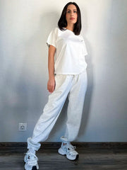 Sweatpants Women Winter Straight Leg Fleece Pants Elastic Waist Gray Velvet Trousers