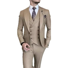 Formal Khaki Men's Slim Fit Suits 3 Pieces Wedding Groom Prom Terno
