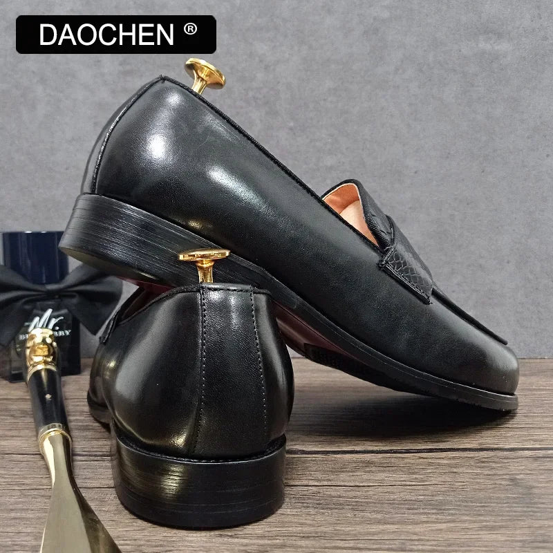 LUXURY MEN'S LOAFERS SHOES COFFEE SNAKE PRINT CASUAL MENS DRESS SHOES