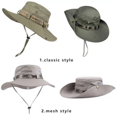 Men Bucket Hat Outdoor UV Protection Wide Brim Panama Safari Hunting Hiking Hat