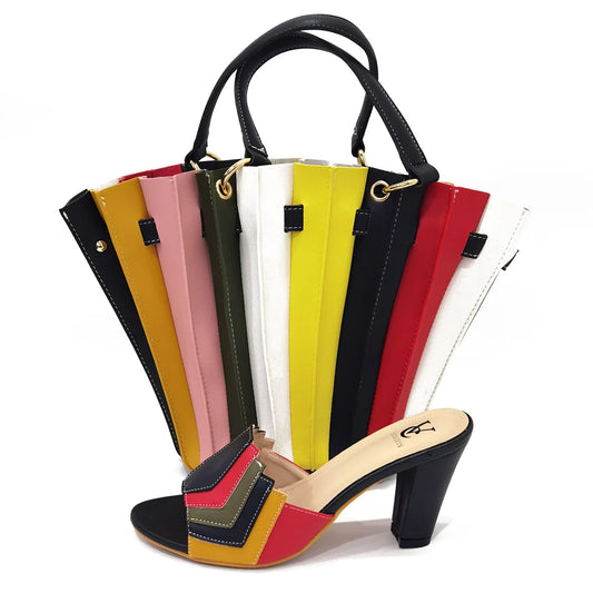 Matching Shoes and Bags: Black Color Comfortable Heels Italian Lady Shoes