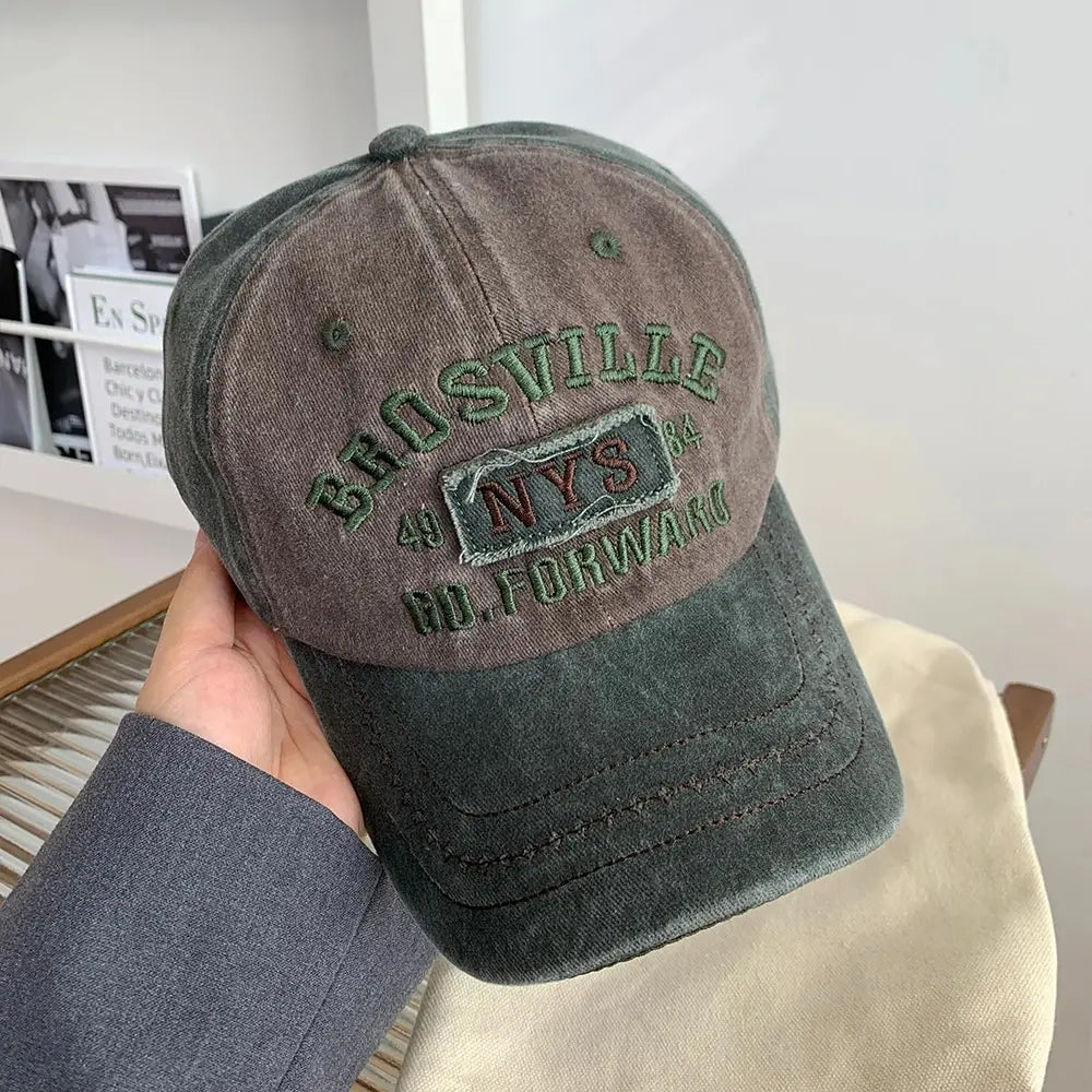 American Retro Baseball Hat Women's Soft Top Letter Washed Cowboy Duck Tongue Hat Wide Brim Big Head Surrounding Face Small Hat