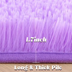 Purple Round Fluffy Carpet for Kids, Soft Area Rug for Girls Room, Princess Castle Plush