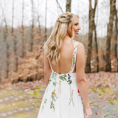 White Bridesmaid Dresses: A Line Embroidered Wildflower Colorful Wedding Dress