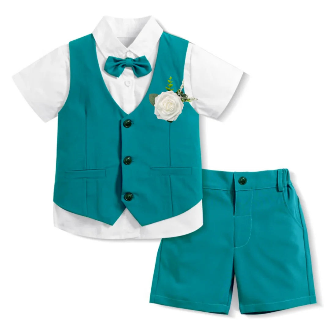 Gentleman Wedding Flower Boys Clothes 1 2 3 4 5 6Y Baby Summer Corsage Vest Formal Cotton Outfit Kids Solid Birthday Costume