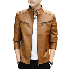 Autumn Winter Stand Collar Loose Casual PU Leather Jacket Male Add Velvet Warm