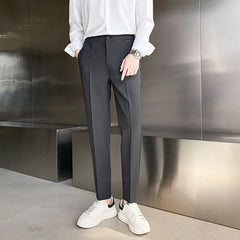 Men Stretch Business Elastic Waist Slim Ankle Length Pant