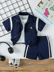 2Pcs Baby Boys Short Sleeve With Zipper Top & Pants Set Summer Outdoor Sports Clothes For 1-3Y Casual