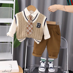 New Spring Autumn Baby Boys Clothes Suit Children Casual Vest Shirt Pants 3Pcs/Set Kids Outfits Toddler Costume Infant Tracksuit