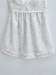 Women Lace Trim Floral Print Sling Dress Sleeveless Ladies