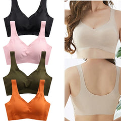 Women Seamless Ice Silk Bra Removable Chest Pad Lifting Bralette Underwear