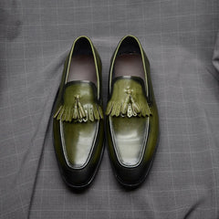 2024 Classic Mens Wedding Dress Shoes Genuine Cowhide Leather Tassel Loafers