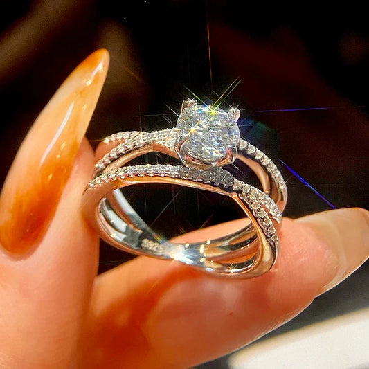 S925 Sterling Silver Elegant Round 1CT Moissanite Diamond Pledge Love Rings for Women Engagement Wedding Luxury Fine Jewelry