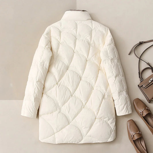 Fashion Stand Collar X-Long Women Down Jackets Female Casual Loose Ultra