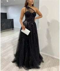 Homecoming Dresses: Glitter Tulle Prom Dresses Decal A-line Evening Dress