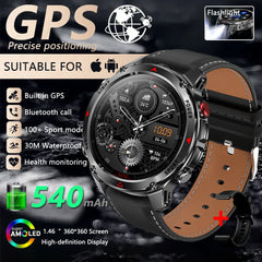 Outdoor Military Smart Watch Men Built-in GPS 1.46" AMOLED Compass Altimeter BT Call 3ATM Waterproof Clock LED Sports Smartwatch