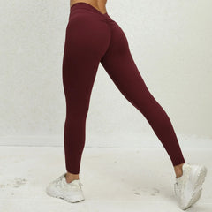 Seamless Yoga Sets Sports Fitness High V Waist Peach Hip-lifting Skinny Running