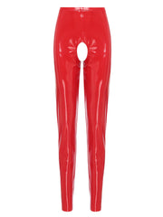 Womens Wet Look PVC Leather Open Crotch Butt Leggings High Waisted Crotchless