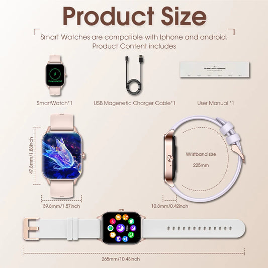 Smart Watch -for Women Stylish Fitness Tracker with Heart Rate Monitor, Message Notifications, Multi-Sport Mode, Music Playback