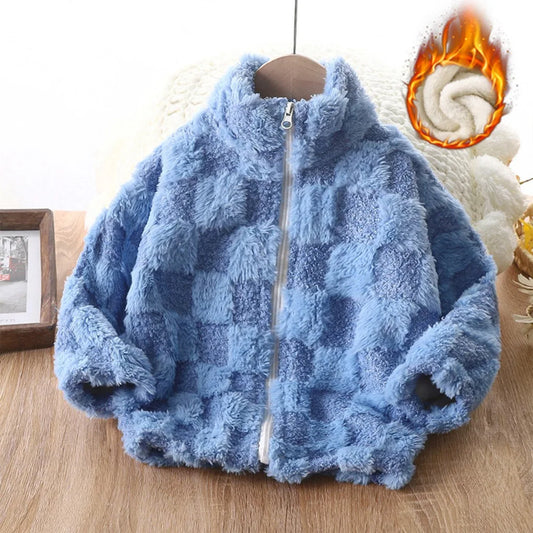 Kids Winter Fleece Coats 2023 Children Patchwork Plaid Outerwear Boy Warm Plush Jacket Baby Girls ZipperStand Jackets Clothing
