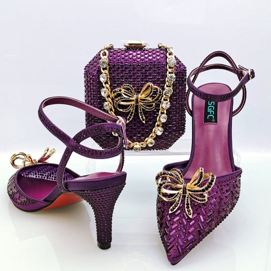 Matching Shoes and Bags: Gold Big Rhinestones Net Shoes And Match Handbag Beautiful