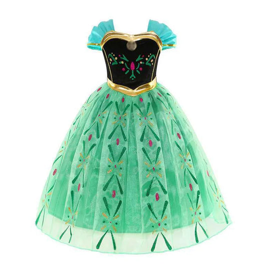 Girls Dress Children Mesh Print Princess Dress Kids Anna Cosplay