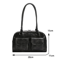 Womens Shoulder Bag Soft Suede with PU Leather Bowling Handbag Casual